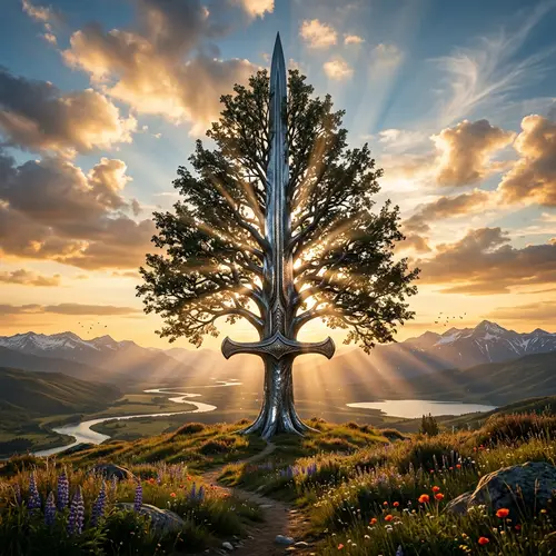 Majestic Sword Tree in Serene Landscape