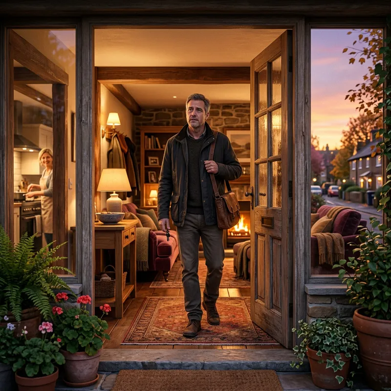 Cozy Home at Twilight: A Husband's Warm Return