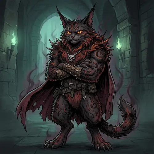 Demonized Anthropomorphic Cat Illustration with Extravagant Fur