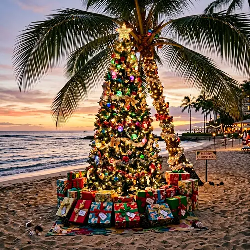 Festive Coconut Tree with Presents - Christmas Decoration