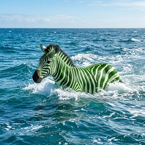 Green Zebra Swimming in the Sea - Unique Wildlife Encounter