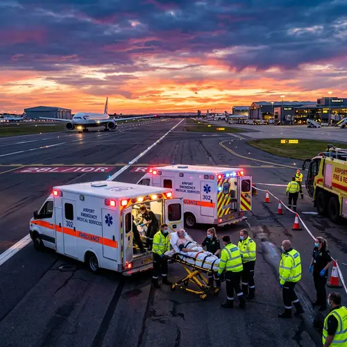 International Airport Rescue Scene at Sunset