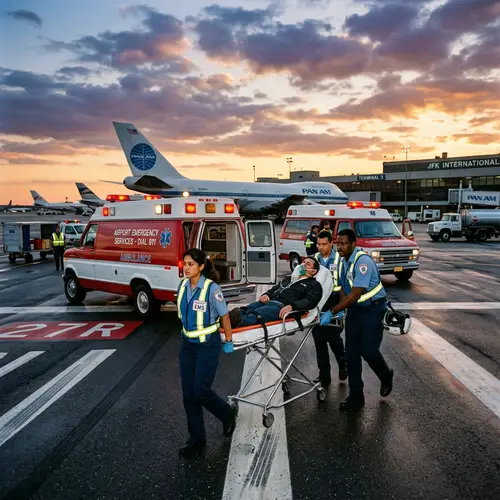 Hyperrealistic 1980s-Style International Airport Rescue Scene