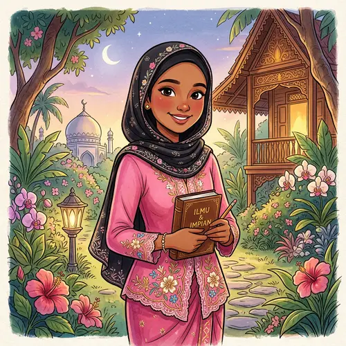 Elegant Malay Teen in Pink Baju Kebaya & Black Hijab