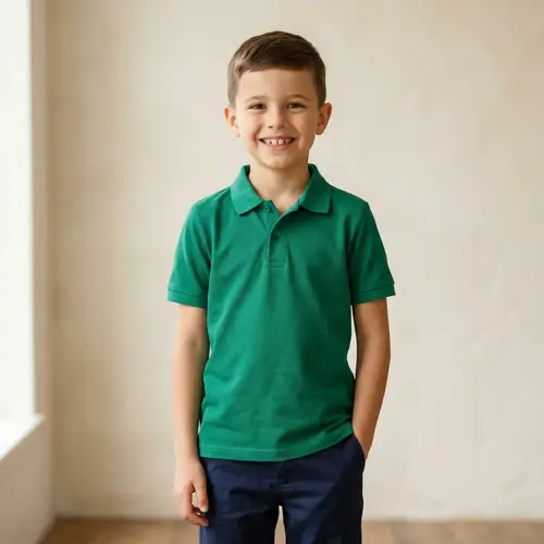 Young Boy in Green Polo Shirt | Confident Smile