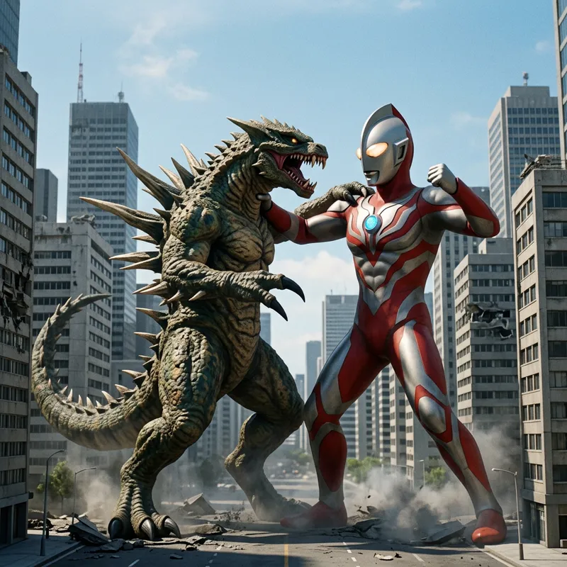 Diagao Ultraman vs Monstrous Creature in Cityscape