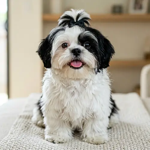 White and Black Spot Shih Tzu Dog | Groomed Coat