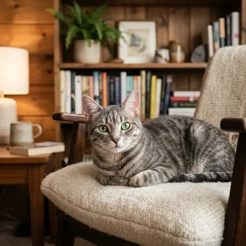 Silky Grey Cat Resting on Plush Cushion