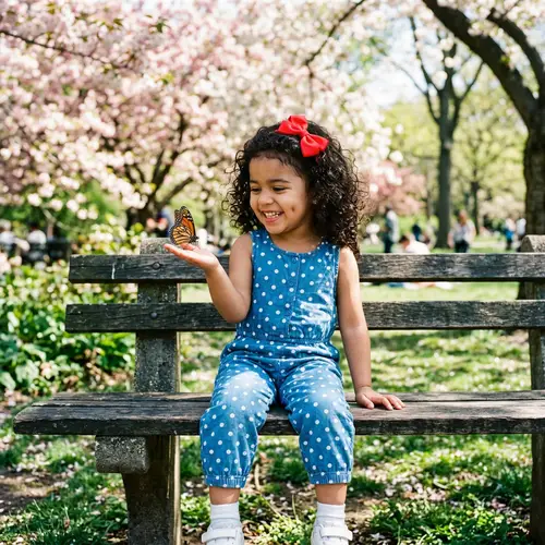 Adorable Hispanic Girl Smiling with Butterfly in the Park