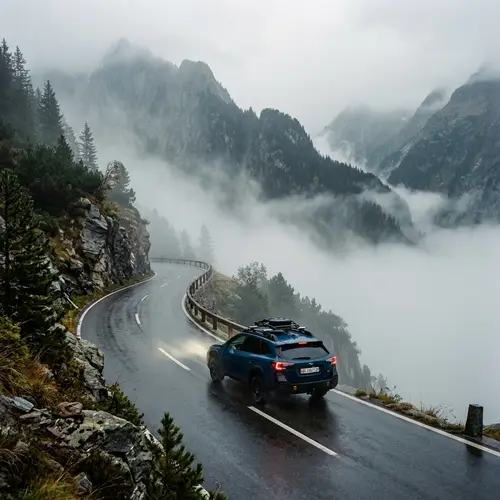 Car in Foggy Mountains - Scenic Drive Adventure