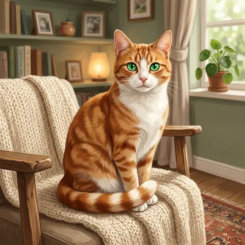 Vibrant Orange and White Domestic Feline Illustration