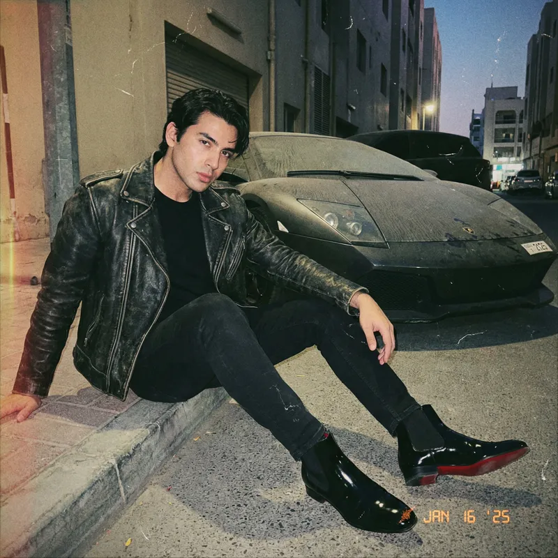 Grunge Analog Photo with Lamborghini in Dubai