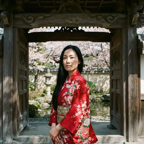 Elegant Asian Woman in Traditional Kimono Portrait