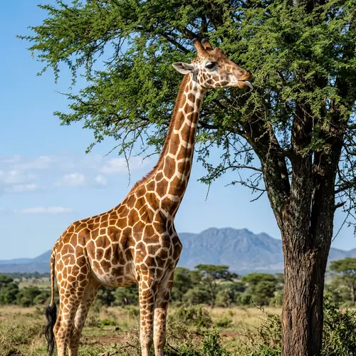 Majestic Giraffe Feeding on Leafy Branches | Wildlife Scene