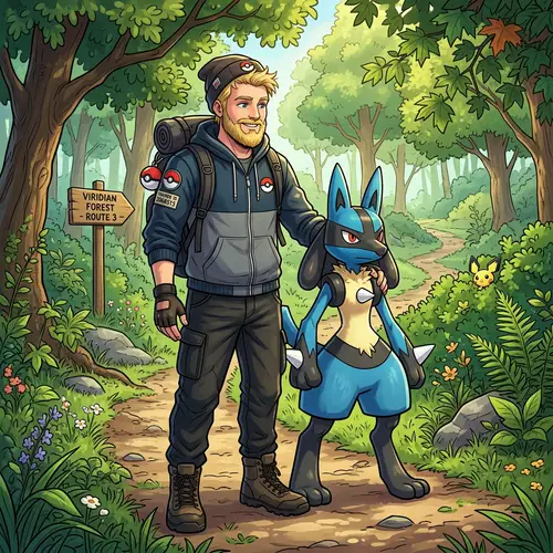 Blonde Pokémon Trainer with Lucario