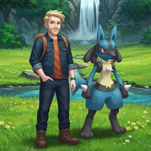 Blonde Pokémon Trainer with Lucario