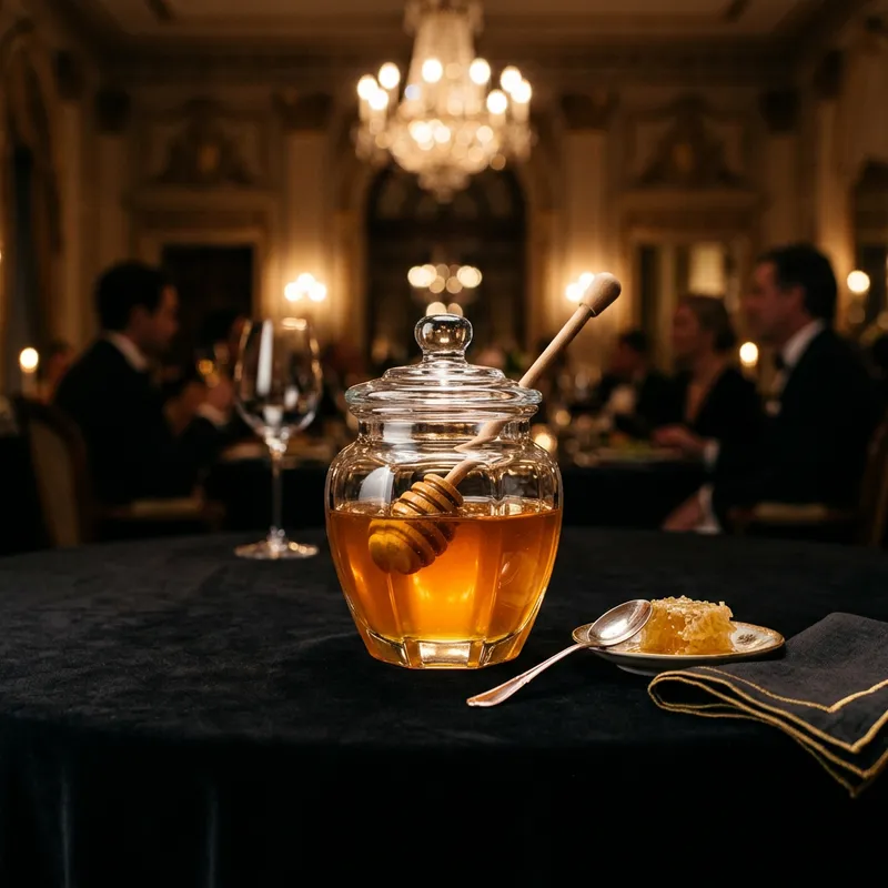 Exquisite Golden Honey on Elegant Black Table