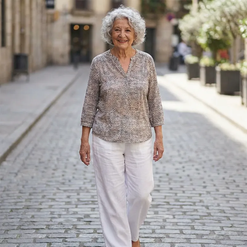 Elderly Woman with Wide Hips 180cm in White Trousers