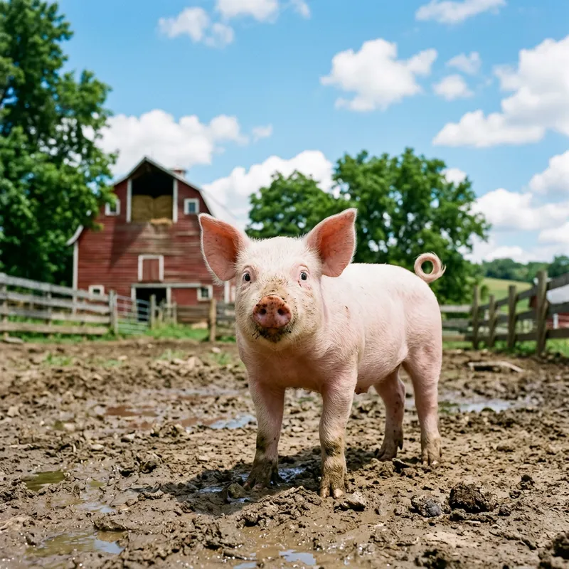Adorable Pig in Confusion - Charming Farm Scene