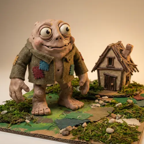 Whimsical Claymation Character in Miniature Set