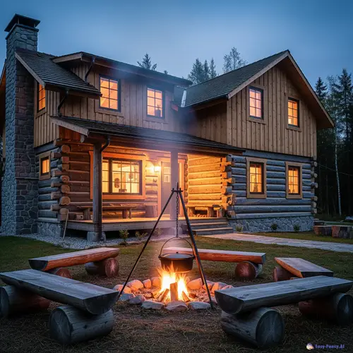 Charming Oak Log House with Campfire Retreat