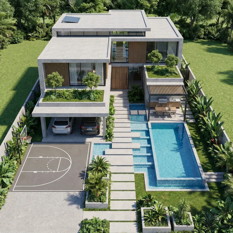 Modern Luxury House Plan: 600 sqm with Garden, Pool, and More