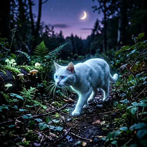 White Cat at Dusk: Sleek Fur, Piercing Blue Eyes | Website
