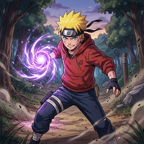 Anime Character with Rasengan Energy Sphere - Illustration