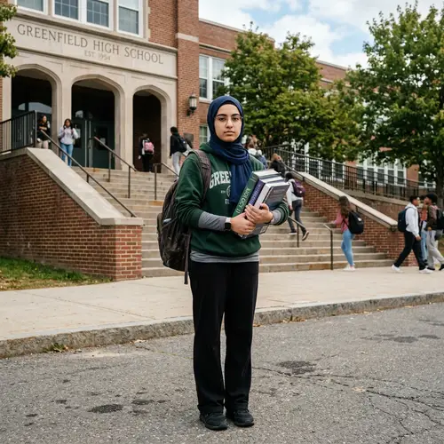 Dedicated Middle-Eastern High School Student with Backpack and Textbooks