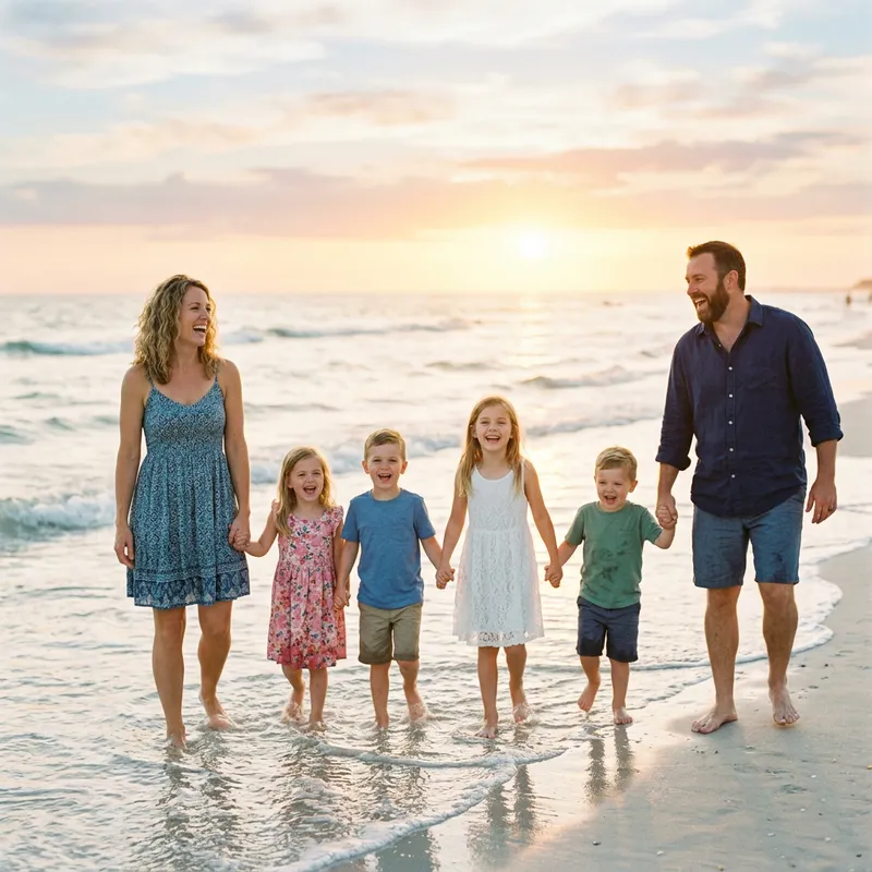 Joyful Family Moments on a Beach at Golden Hour Joyful Family Moments on a Beach at Golden Hour