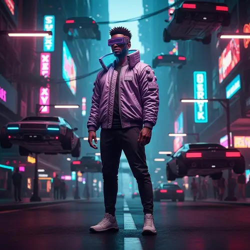 Cyberpunk Delivery Driver: Futuristic African American Style
