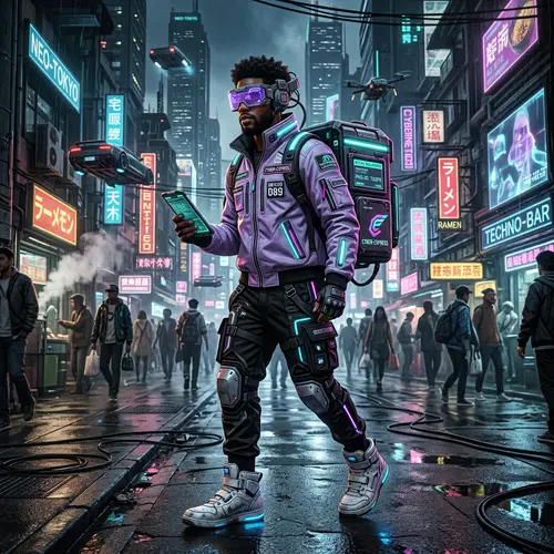 Cyberpunk Delivery Driver: Futuristic African American Style