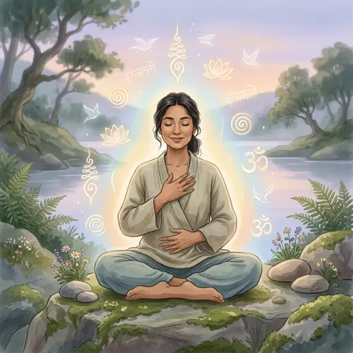 Calm and Serene Meditation Scene with Universal Descent Figure