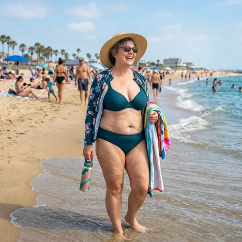 Real Beauty at 55: Confident Beach Woman