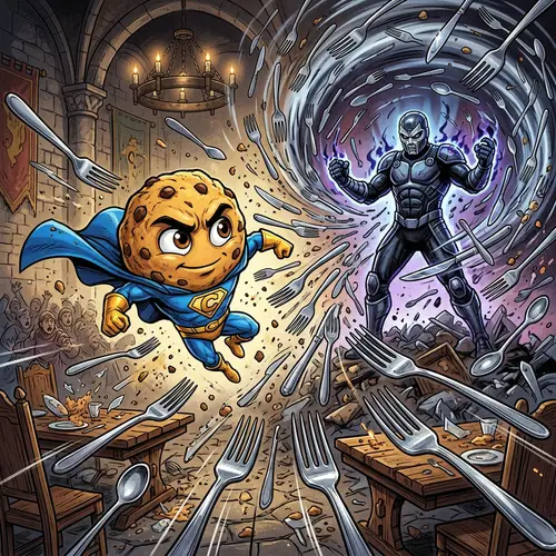 Chocolate Chip Cookie Superhero vs. Fork Magnet Villain