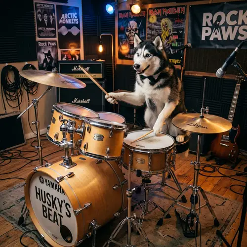 Husky Dog Playing Drums - Fun & Cute Moments