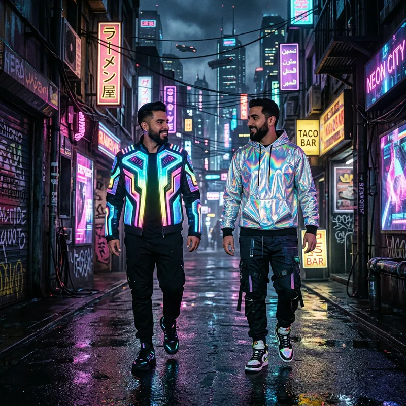 Neon Noir Streetwear Men - Diverse Ambiance in Urban Fusion Fashion