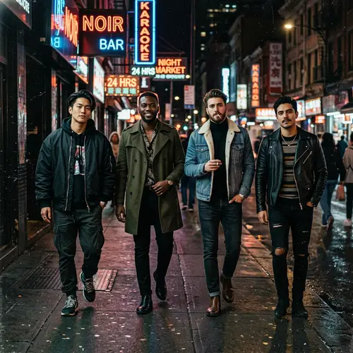 Stylish Men in Neon-Lit City Streets | Urban Fashion Film Noir Vibes