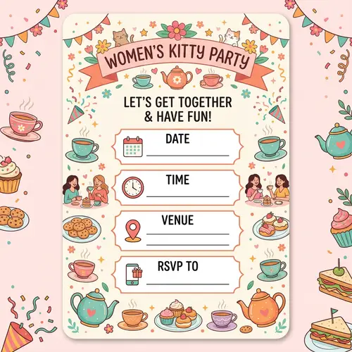 Fun and Friendly Kitty Party Template: Date, Time, Venue