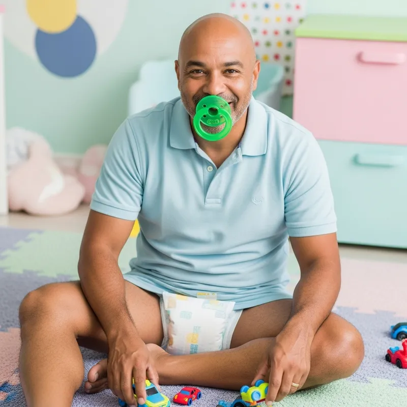Charming Man in Nursery Playing with Toy Cars