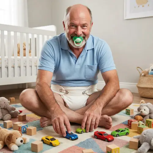 Charming Man in Nursery Playing with Toy Cars
