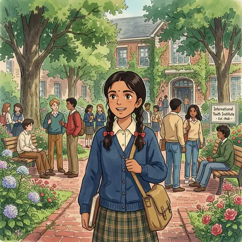 Vintage Anime Story: Female Protagonist in School Garden