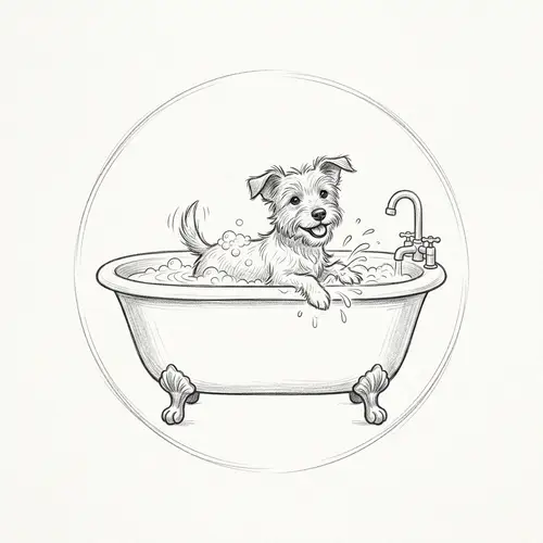 Playful Dog in Bath Logo Sketch