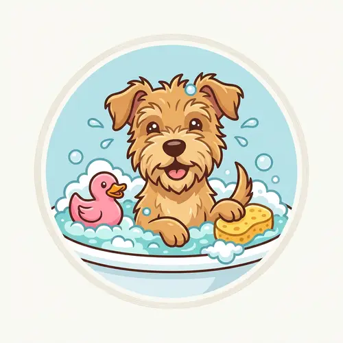 Playful Canine Bath Cartoon Logo Design