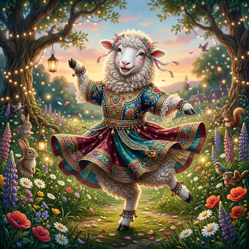 Elegant Dancing Sheep in Stylish Attire