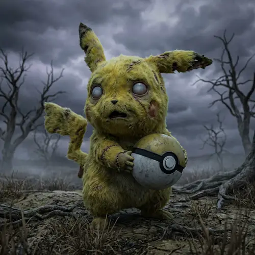 Zombie Pikachu Holding Pokeball - Scary Electric Creature