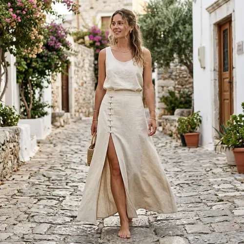 Elegant Long Skirt with Minimalist Knot Details