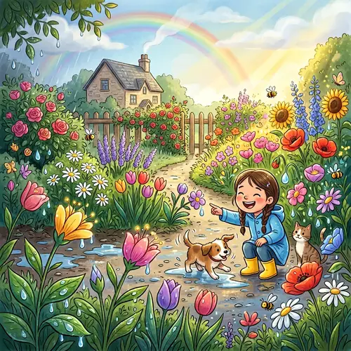 Blooming Garden Illustration After Rain