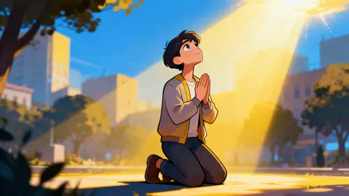 Divine Connection: Modern Cartoon Prayer Scene