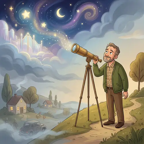 Man with Telescope Gazing at the Heavens